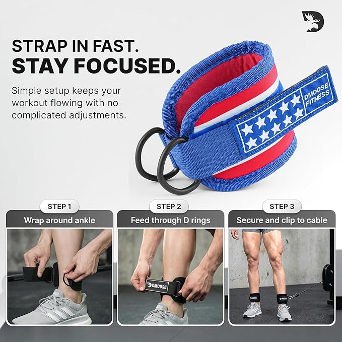 DMoose Fitness Ankle Strap for Cable Machine - One Size Fit with Premium Padding Cuffs, Ankle Bands for Working Out, Booty Workouts, Leg Extension, Hip Abductors, Kickbacks & Lower Body Exercises