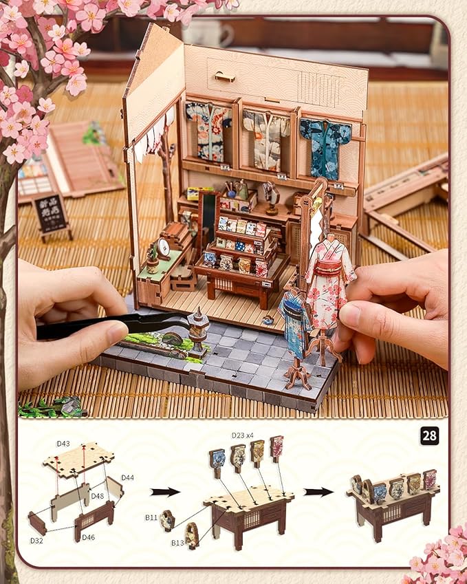 CUTEBEE Book Nook Kit for Adults Teens, DIY Japanese Style Miniature Dollhouse, 3D Puzzle Educational Toy, Bookshelf Home Decor & Creative Birthday for Family Friends