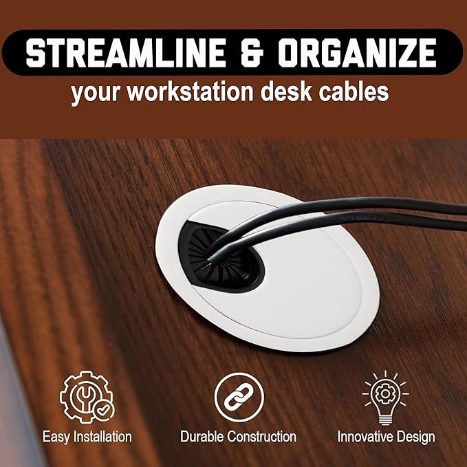 Signite 5 Pcs Plastic Desk Cable Grommet 2-1/2" – Durable Desk Hole Cover for Wire Management, Desks Cord Grommet for Workstations, Tables, Countertops 60mm Hole Cover for Home & Office Use - (White)