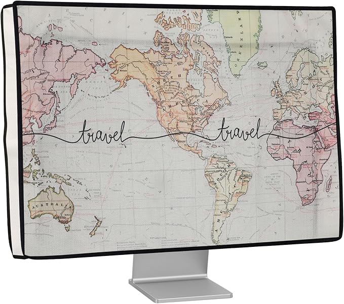 kwmobile Dust Cover for 31-32" Monitor - Linen Monitor Protector with Design - Travel Black/Multicolor