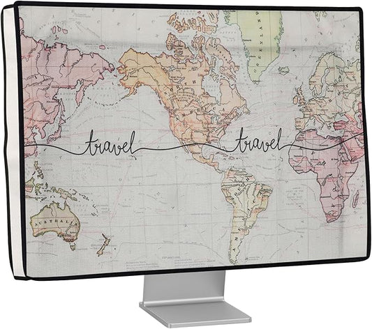 kwmobile Dust Cover for 31-32" Monitor - Linen Monitor Protector with Design - Travel Black/Multicolor