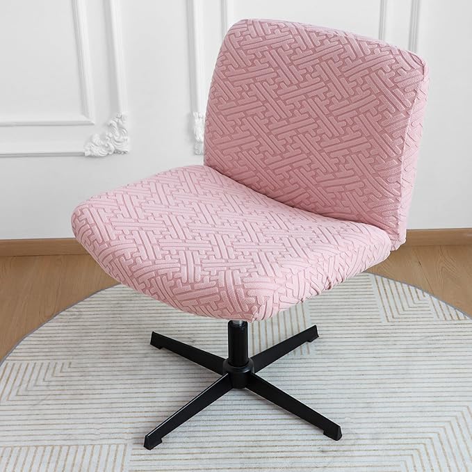 Criss Cross Chair Cover Pink Stretch Armless Vanity Chair Slipcover 1 Piece Mid-Back Wide Office Crisscross Chair Cover Washable