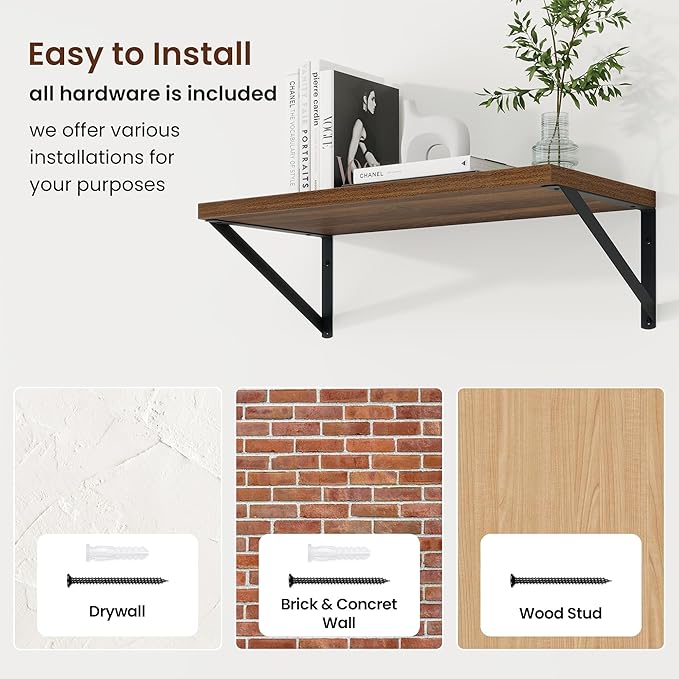 Axeman Deep Floating Shelves | 20 Inch Walnut Wall Shelves Set of 2 | 10 Inch Deep Rustic Wood Shelves for Wall | 20'' W x 10''D Walnut Shelves for Living Room Bathroom Kitchen