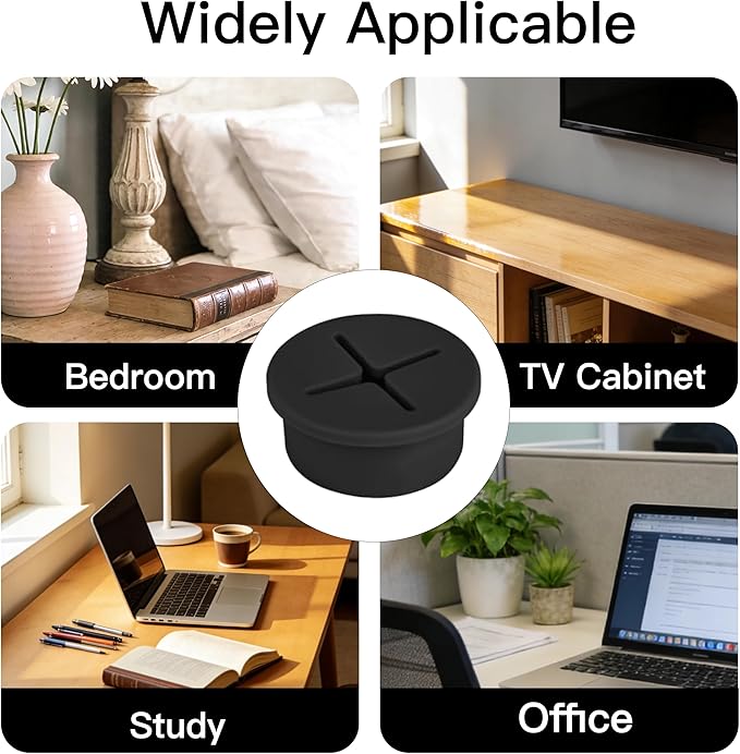 18Pcs Desk Grommet with Hole Saw, 1 Inch (25mm) Cable Grommet, Wall Grommets for Cables, Cable Hole Cover, Silicone Cable Cord Wire Hole Cover for Desk, Table, TV Console and Other Furnitures(Black)