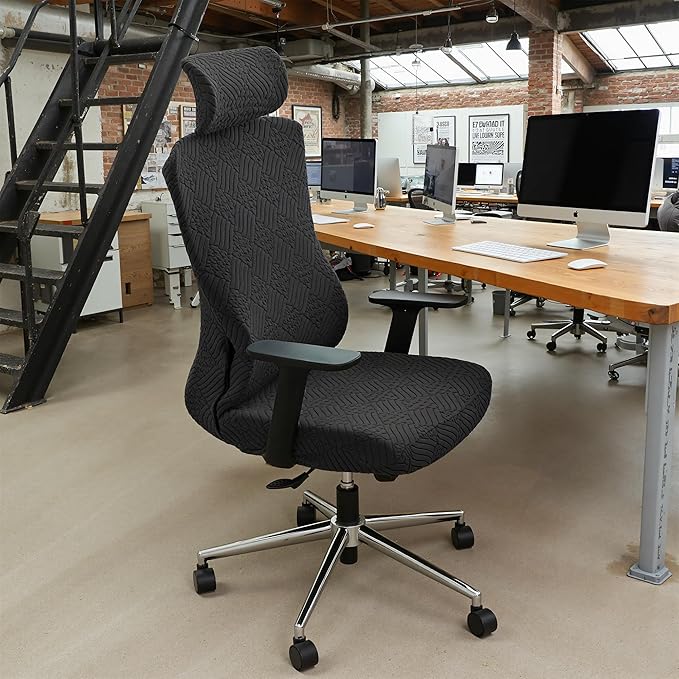 Ergonomic Office Chair Cover with Headrest Covers Black Jacquard Stretch Desk Chair and Headrest Slipcovers Washable
