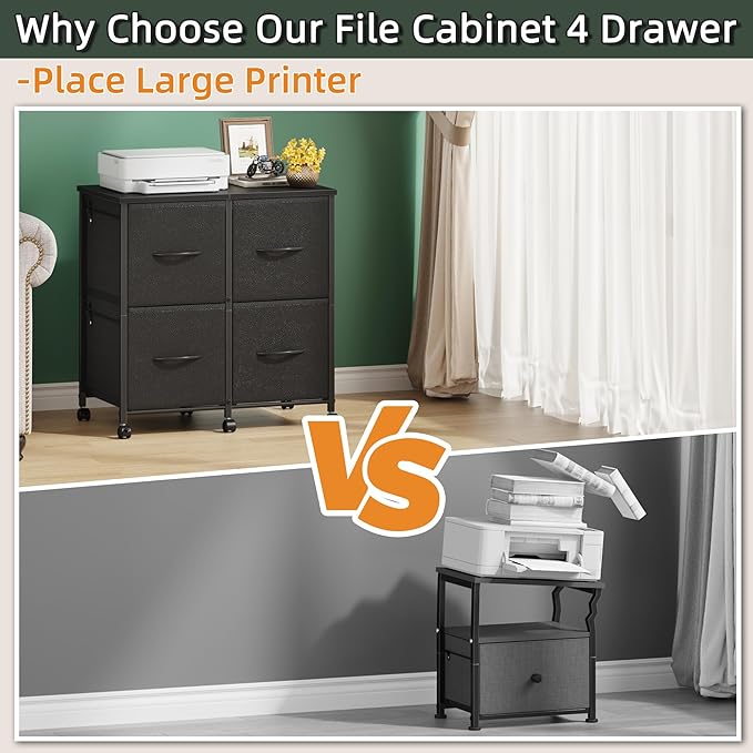 HIGDBFE 4 Drawer Lateral File Cabinet, Mobile Filing Cabinet for Large Printer, Home Office Functional Office Storage Cabinet & Printer Stand, Fits Letter/A4, Black