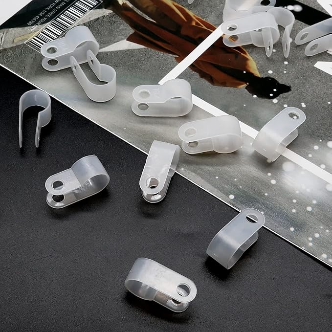 60pcs 3/8 Inch Nylon Cable Clamps, R-Type Wire Cable Clips with M4 Screws, Screw Mounting Cord Fastener Wire Conduit Clamp for Wire Management (White)