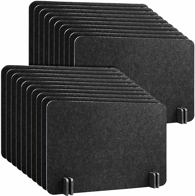 Fabbay 20 Pcs Acoustic Freestanding Desk Divider Desk Partition 16 x 24 Inch Table Freestanding Privacy Panel Visual Distraction and Noise Reducing for Office Classroom (Black Gray)