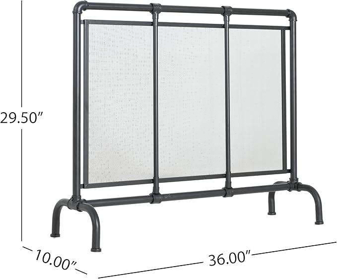 Christopher Knight Home Suho 1-Panel Iron Fireplace Screen, Durable Rectangular Fire Spark Guard with Wrought Metal Decorative Mesh, Heavy Duty with Water Pipe Design, 36" x 29", Black