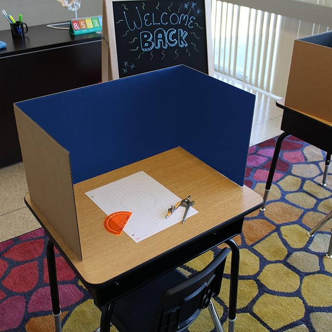 Flipside Products 12 Pack Blue Study Carrel, 12”x48” Privacy Boards, Student Privacy and Focus Booth for The Classroom, Desk Divider Cubby for Tests, Made in USA