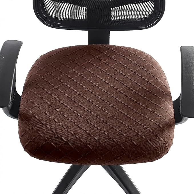 Stretch Jacquard Office Chair Cover, Removable Washable Desk Chair Cover, Anti-dust Seat Cushion Protectors - Chocolate
