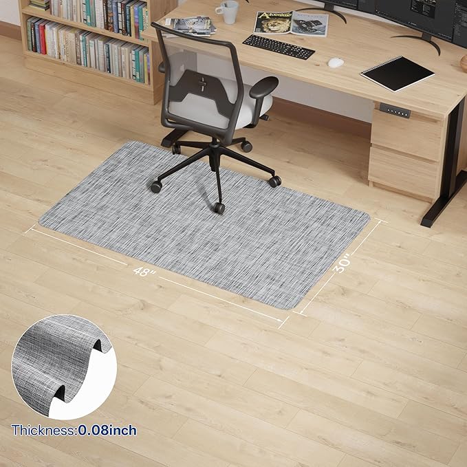 Office Chair Mat for Hardwood & Tile Floor, 30" x 48" Anti-Slip Desk Chair Mat, Easy Glide Floor Protector for Rolling Chairs, Floor Mat for Office Chair for Home Office (Light Grey)