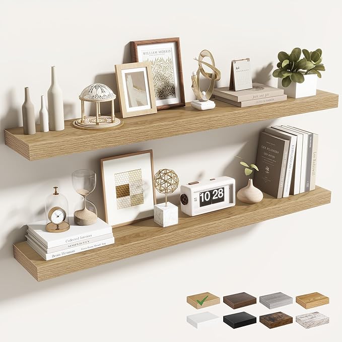 Acovy 40 Inch Floating Shelves for Wall 2 Pack, 40" Wall Shelves for Books, Storage, Decor, Wall Mounted Floating Shelf with Invisible Brackets for Kitchen, Living Room, Oak