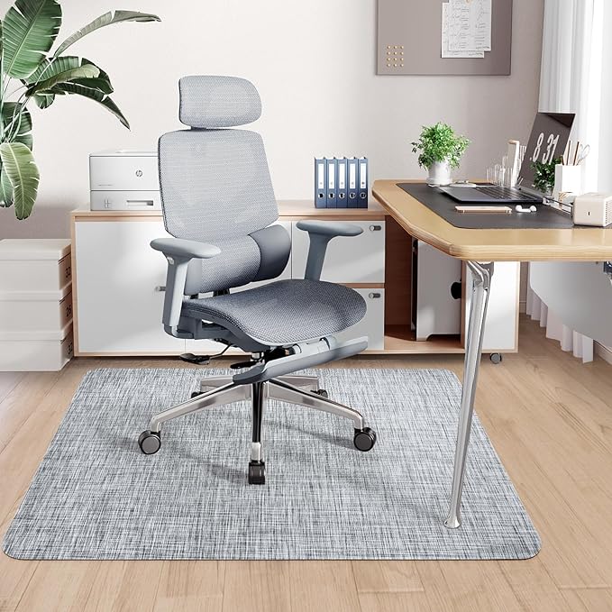 Sycoodeal Office Chair Mat for Hardwood & Tile Floor, 40" x 55" Heavy Duty Computer Gaming Chair Mat for Rolling Chairs Non-Curve, Anti-Slip, Floor Protector for Home Office (Grey)