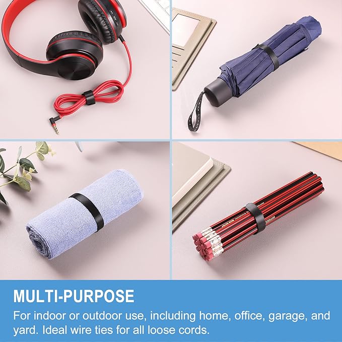 200 PCS 8 Inches Reusable Cable Ties | Adjustable Cord Wraps, Cable Straps | Hook & Loop Cord Organizer, Cable Management | 5 Colors
