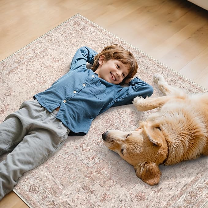 48"x60" Office Chair Mat for Hardwood Tile Floor, Under Desk Carpet Protector for Rolling Computer Chair Mat, Machine Washable Area Rug, Anti-Slip 1/5" Thick Low Pile Thin Vinyl Floor Mat, Light Pink