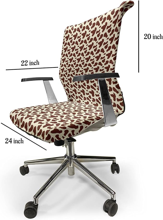 Ambesonne Cow Print Office Chair Cover, Cattle Skin with Brown Spots Agriculture Cow Oxen Hide Camouflage Pattern, Stretchable Decorative Universal Size High Back Printed Slipcover, Yellow Brown