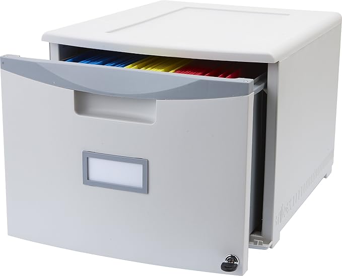 Storex Plastic One-Drawer File Cabinet – Locking Document Organizer for Home and Office, Gray, 2-Pack (61261A02C)