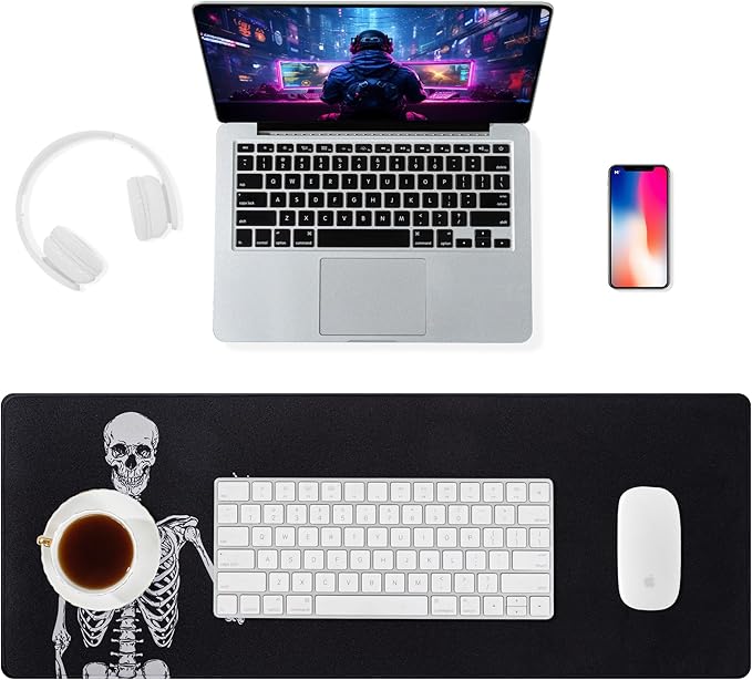 ALOANES Waterproof Mouse Pad with Durable Stitched Edge, XL Gaming Keyboard Pad, Non-Slip Rubber Base, Extended Desk pad for Gamer, Office & Home, Left Skeleton Mousepad 31.5''x 11.8''x 0.12''