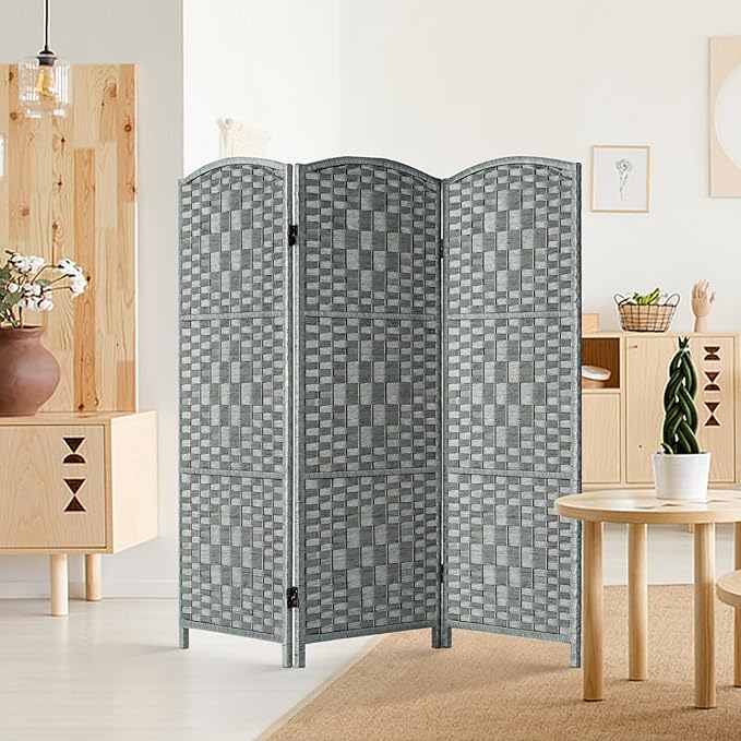 HALLYBEE Small Room Divider, Privacy Screen, Short Room Dividers and Folding Privacy Screens, Foldable Temperary Wall Partitions, 3 Panel Grey Space Separation Separator