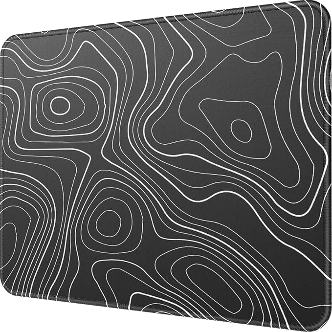 MROCO Mouse Pad [30% Larger] with Anti-Fray Stitched Edges, Premium-Textured Waterproof Surface, Non-Slip Rubber Base, Computer & Gaming Mouse Mat for Laptop, Office & Home, Black Topographic