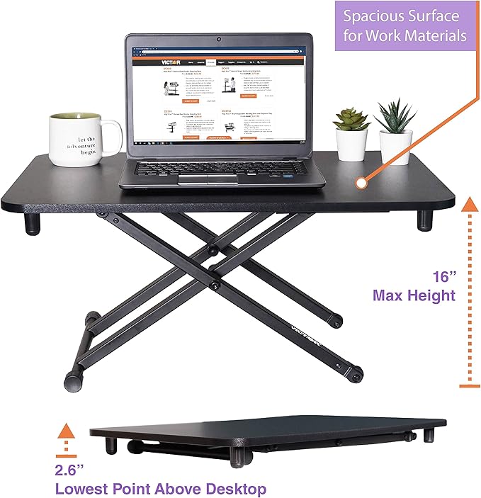 Victor DCX129 High Rise Collection Adjustable Standing Desk for Laptops 29”x18.5 Black