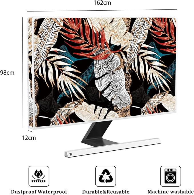 Waterproof Screen Television Dust Cover 70 Inch Anti-Static Dust-Proof TV Display Screen Cover Protective for Desktop TVs Hanging TV LED LCD OLED，Tropical Plants Leaves Floral