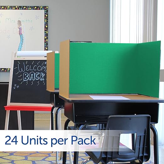 Flipside Products 18”x 48” Green Study Carrel, Privacy Boards, Student Privacy and Focus Booth for The Classroom, Desk Divider Cubby for Tests, Made in USA - 24 Pack