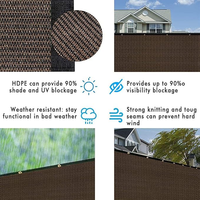 UPGRADE Privacy Fence Screen 6'x19' Brown Outdoor 90% Visibility Blockage 170 GSM Mesh Shade Cover Panels for Backyard,Balcony,Home Decoration with Zip Ties,Customized Avaliable