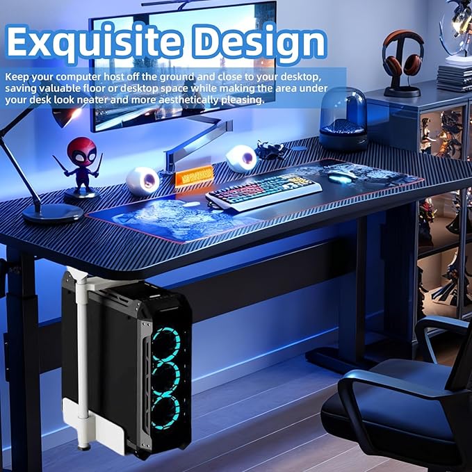 Under Desk and Wall Computer Mount, CPU Tower Holder Under Desk Mount Height & Width Adjustable, Computer Case Stand Holder Holds 46 lbs, 360° Swivel PC Mount, Under Desk CPU Holder Mount, White