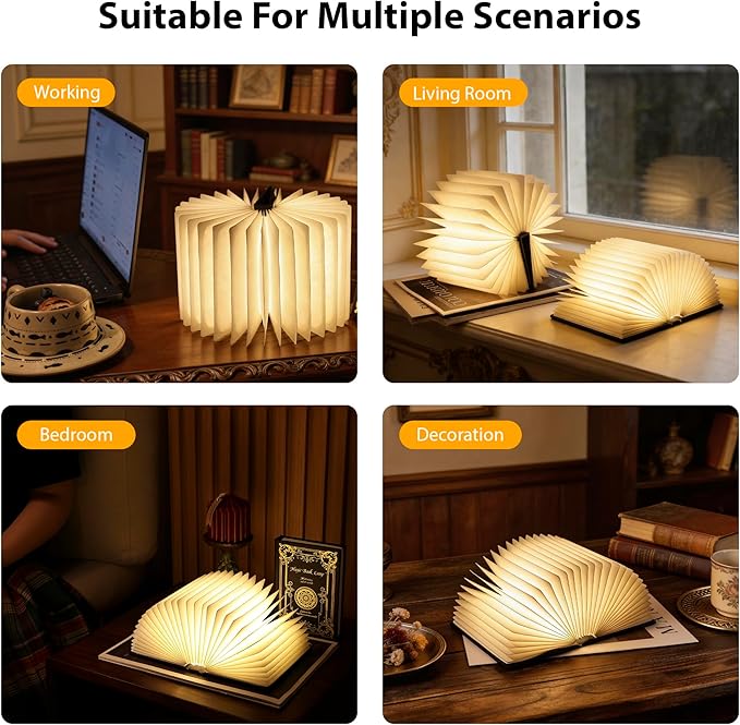 Magic Book Lamp, 3-Color Adjustable Reading Light, Portable Foldable Paper Desk Lamp for Night Reading, 1200mAh Battery,Creative Home Decoration & Ideal Gift for Book Lovers