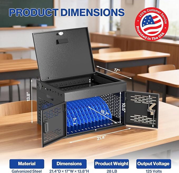 POCHAR 16-Device Charging Cabinet for Laptops & Tablets - Laptop Lock Box for Chromebook, iPad - Locking Laptop Charging Station for Classroom Office Library -Tablet Storage Box with Cable Management
