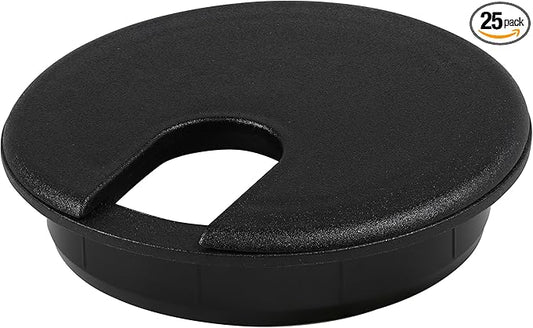 25 Pack Rok Hardware 3" (76mm) Black Round Computer Desk Table Port Wire Cable Cord Organizer Hole Cover Grommet, ROKRG3BLK