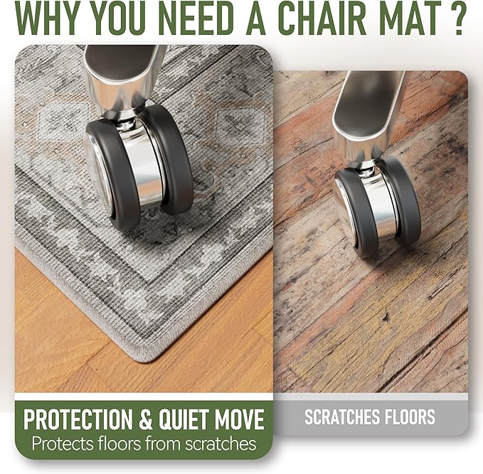 36"x48" Office Chair Mat for Hardwood, Under Desk Chair Mat for Home Office, Anti-Slip Office Rugs for Rolling Chairs, Floor Protector Washable Rugs Warm Gray