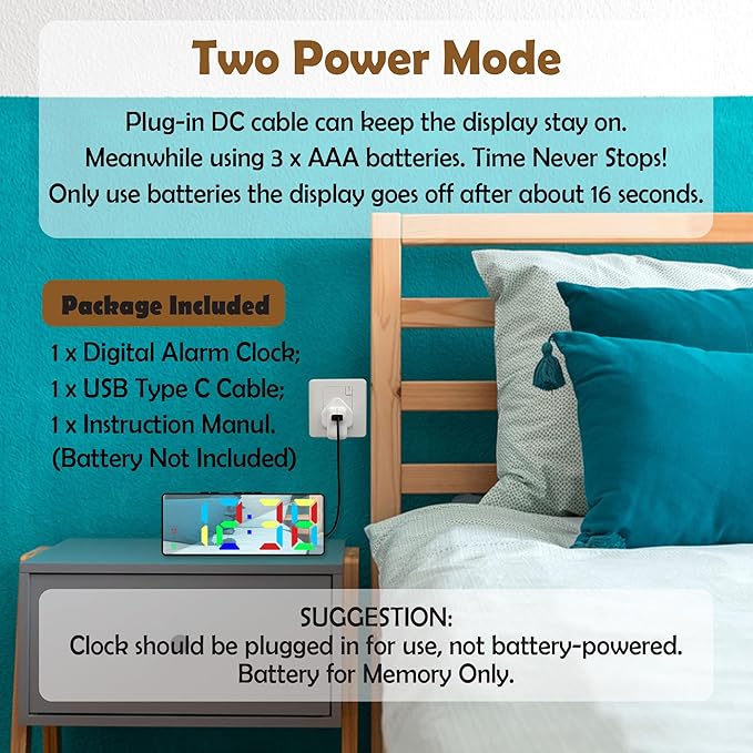 Small Digital Alarm Clock, Mirror Surface LED Electronic Clocks with Large Display, Adjustable Brightness and Snooze Model for Bedroom, Desk, Office, Black Case