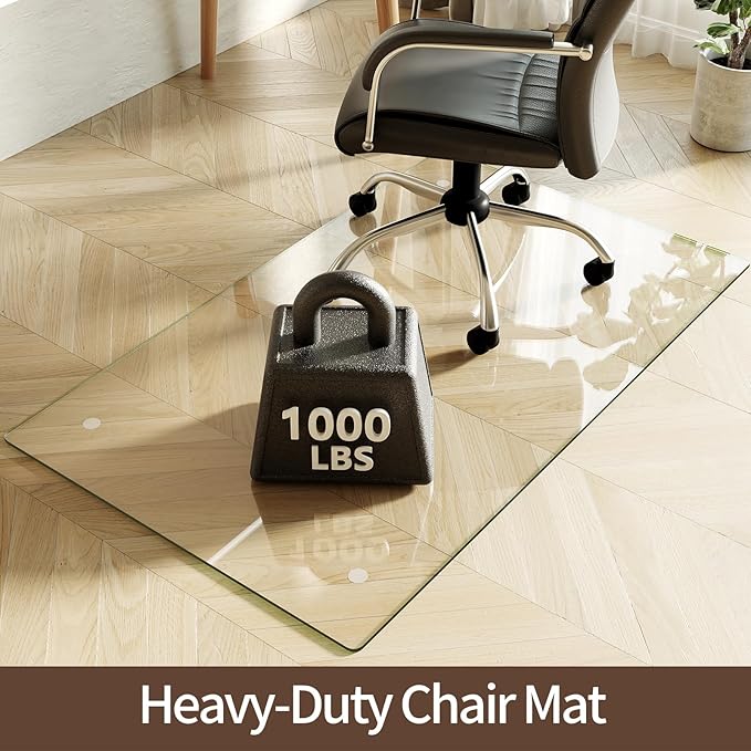 Koonmi Tempered Glass Chair Mat 50"x30" - Premium Office Chair Mat for Hardwood Floors & Low-Pile Carpet with 4 Non-Slip Pads - Thick Scratch-Resistant Surface