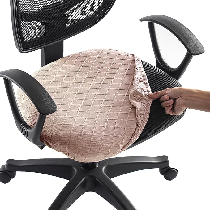 Stretch Jacquard Office Chair Cover, Removable Washable Desk Chair Cover, Anti-dust Seat Cushion Protectors - Camel