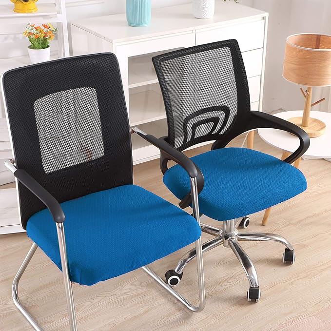 Smiry Stretch Jacquard Office Computer Chair Seat Covers, Removable Washable Anti-dust Desk Chair Seat Cushion Protectors - Ocean