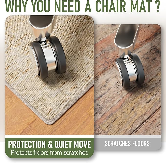 Office Chair Mat for Hardwood Floor, 36"x48" Desk Chair Mat for Home Office, Non-Slip Under Desk Mat Rug for Rolling Chair,Washable Rugs for Gaming Chairs-Beige