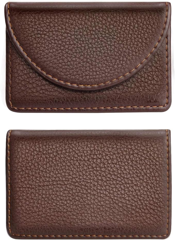 Cofee Leather Business Card Holder Case for Men or Women Pocket Business Card Wallet Name Card Case Holder with Magnetic Shut, Holds 25 Business Cards, Coffee