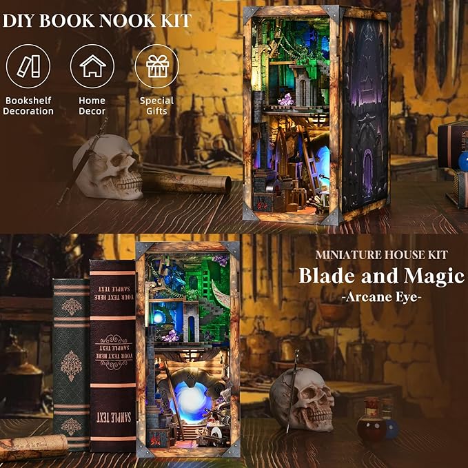MiniCity Book Nook Kit, DIY Miniature Dollhouse Booknook Kit with Led Light and Dust Cover (Blade and Magic)