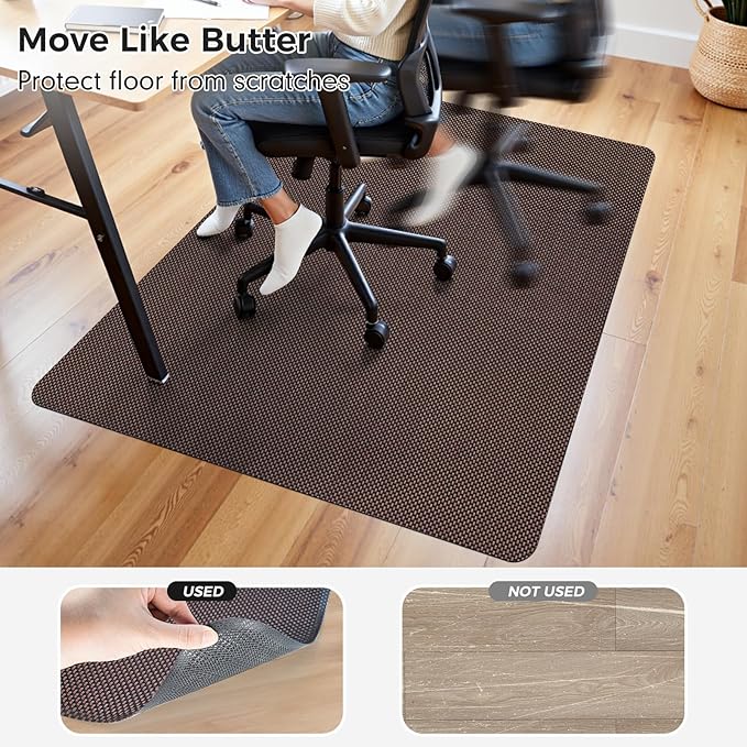 Sycoodeal Chair Mat, 40" x 48" Office Chair Mat for Hardwood and Tile Floor, Heavy Duty Floor Protector for Rolling Chairs, Non-Slip,Computer Mat for Home Office(Brown)