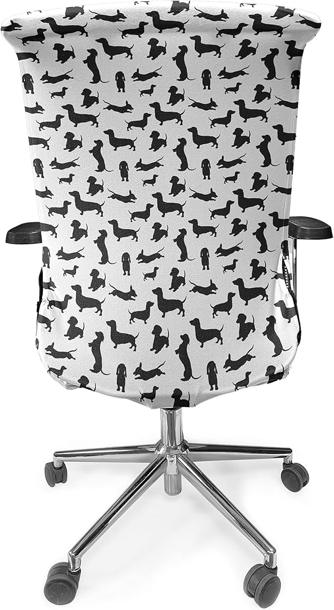 Ambesonne Dog Lover Office Chair Cover, Monochrome Dachshunds Numerous Stances Active Life Pet Canine Abstract Image, Stretchable Decorative Universal Size High Back Printed Slipcover, Black and White
