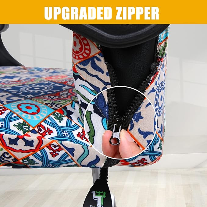 Smiry Stretch Printed Office Computer Chair Covers, Universal Desk Rotating Chair Slipcovers Removable Washable, Soft Fit Anti-Dust Spandex Protector Cover with Zipper, Colorful