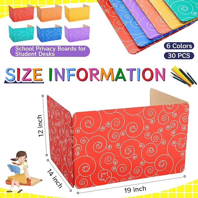Jetec 30 Pcs Privacy Boards Corrugated Paper for Student Desks Classroom Privacy Boards for Desks Colored Desk Divider Desk Partition Trifold Panels Study Carrel for Study Teacher Classroom Office