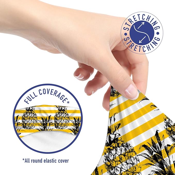 Ambesonne Fruits Office Chair Slipcover, Modern Pineapple Motif on Minimalist Backdrop Digital Composition, Protective Stretch Decorative Fabric Cover, Standard Size, Yellow White