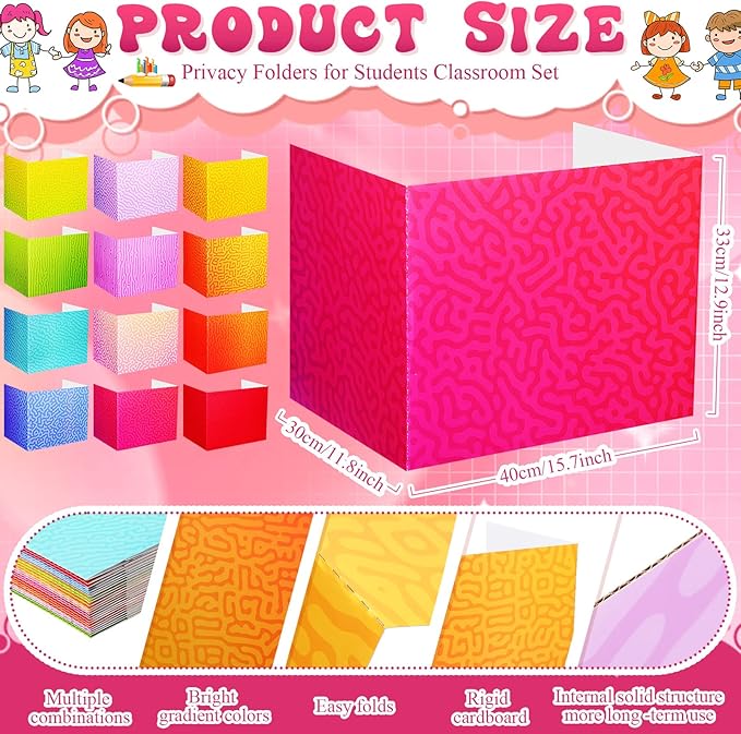 SATINIOR 24 Pcs Privacy Folders for Students, Desk Dividers for Classroom Testing, Student Privacy Boards Classroom Must Have, 12 Colors Study Panel for School Teacher Supplies(Swirl Style)