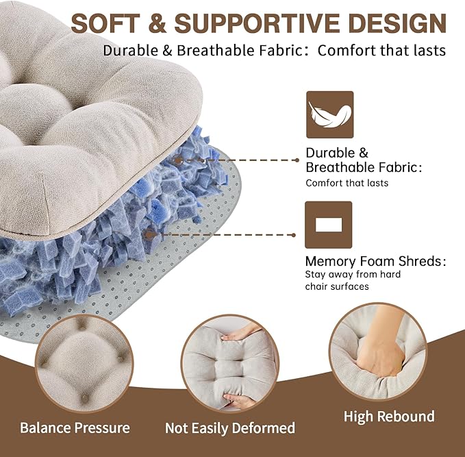 BETU Chair Cushions for Dining Chairs Set of 2,3.5" Thick Kitchen Table Chair Pads with Ties,Non Slip Backing and Covers, Seat Cushion for Dining Room,Bar,Patio Chairs,15.5"X15.5"X3.5",Beige