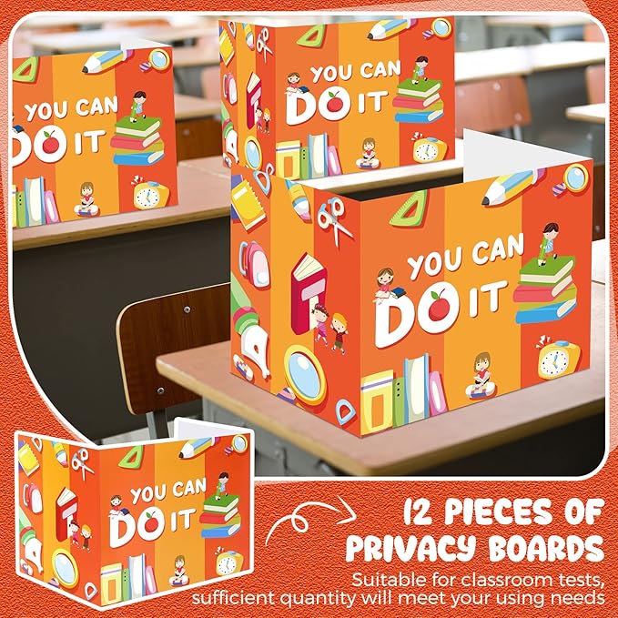 Zhehao 12 Pcs Desk Dividers for Students, Privacy Folders Boards Bright Colored Testing Dividers Panels for School Classroom Student Teacher Desks, 15.76 x 13.3 x 11.8 Inches(You Can Do It)