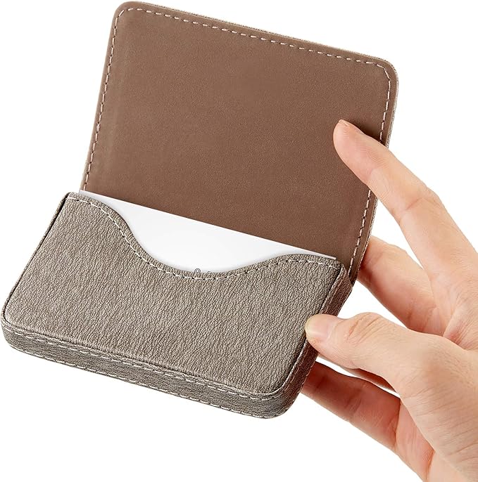 Outus 2 Pcs Business Card Holder, PU Leather Business Card Case Pocket Wallet with Magnetic Shut for Christmas Gift Adult(Coffee and Gray)